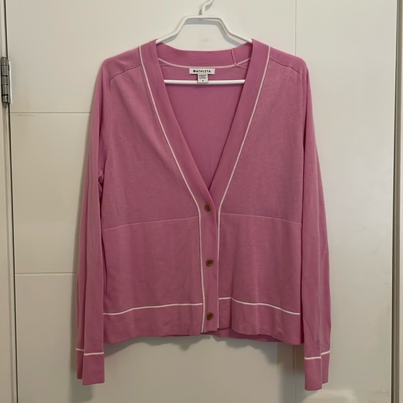 Athleta Pink White Lightweight Button Front Wool Blend Cardigan - Picture 3 of 7